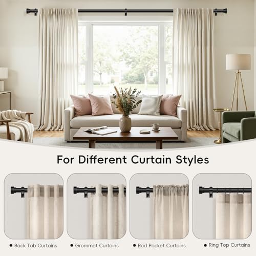 HEI!DEAR Black Adjustable Curtain Rods for Windows:48-84 Inch,1 Inch Heavy Duty Curtain Rod for Bedroom Living Room,Matte Black Iron Easy Install Modern Decorative Window Treatment Single Rods,30-84"