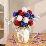 Floweroyal 12pcs 4th of July Flowers 250th Anniversary Artificial Chrysanthemum Ball Silk Hydrangea Flowers for Independence Day, Memorial Day, Floral Arrangement Decor (Red, Blue, White)