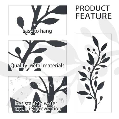 OYEFLY 2 Pieces Metal Vine Olive Branch Leaf Wall Decor,Tree Leaf Wall Decor for Living Room (Black, style2)