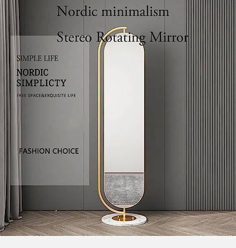 Floor-Standing Full-Length Mirror with Metal Frame 360° Rotating Full-Length Mirror is Suitable for Bedroom, Living Room, Cloakroom, Etc. (Gold)
