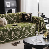 DREAMINGO Green Floral Couch Cover Farmhouse Botanical Jacquard Sofa Covers for 3 Cushion Couch Cozy Chenille Living Room Furniture Futon Sectional Sofa Slipcovers Washable, X-Large 71"x134"