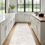 3x7 Washable Kitchen Runner Rug: Abstract Soft Neutral Carpet BeigeGray