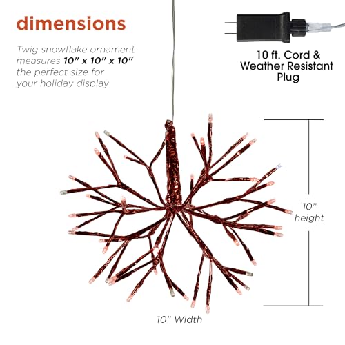 Alpine Corporation 16" Tall Holiday 3D Snowflake Hanging Ornament with 96 LED Lights, with Twinkling Effect, Festive Indoor/Outdoor Christmas Decoration, White Red