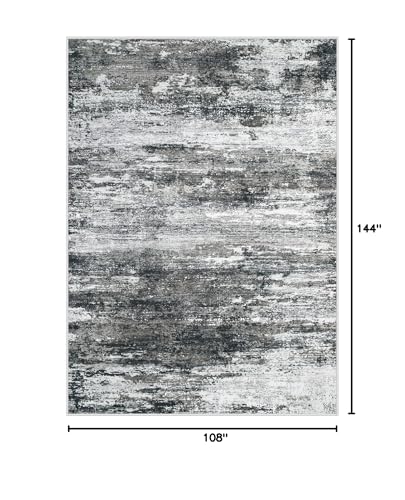 Washable Rug 9x12 Area Rugs for Living Room: Large Neutral Soft Rug Abstract Non Slip Low Pile Modern Carpet for Bedroom Kitchen Nursery Office Dining Room Indoor (Black, 9'x12')