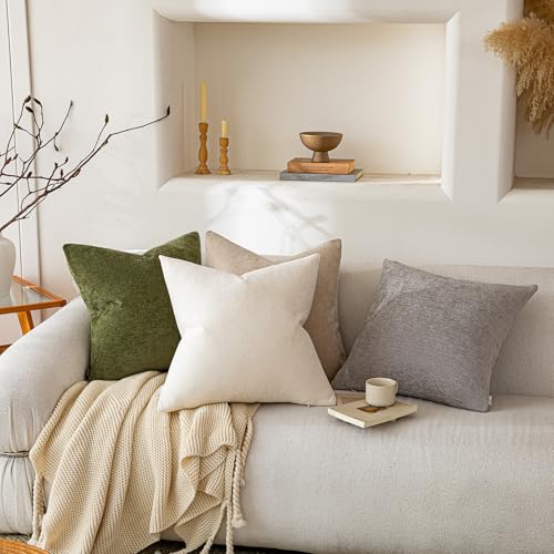 a moment Pack of 2 Decorative Chenille Throw Pillow Covers with Twill Cushion Covers for Sofa Living Room Couch Bed 12x20 Inch Moss Green
