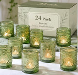 24 Pcs Green Votive Candle Holders for Wedding, Christmas Tealight Holder,