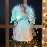 Kurt Adler Warm White LED Fiber-Optic White and Silver Angel Treetop