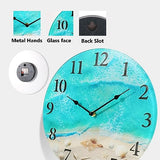 Coastal Nautical Glass Wall Clock with Seashell Design and Aesthetic Beach Theme - Battery Operated Silent Wall Decor for Home, Kitchen, Living Room, Office, Bedroom, or Bathroom (14 Inch,Teal)