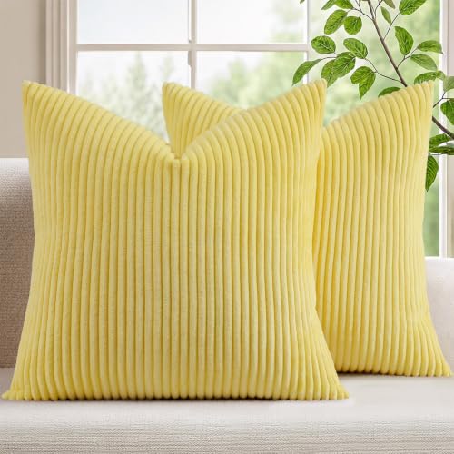 Mecatny Corduroy Throw Pillow Covers 24x24 Set of 2 Sundress Yellow