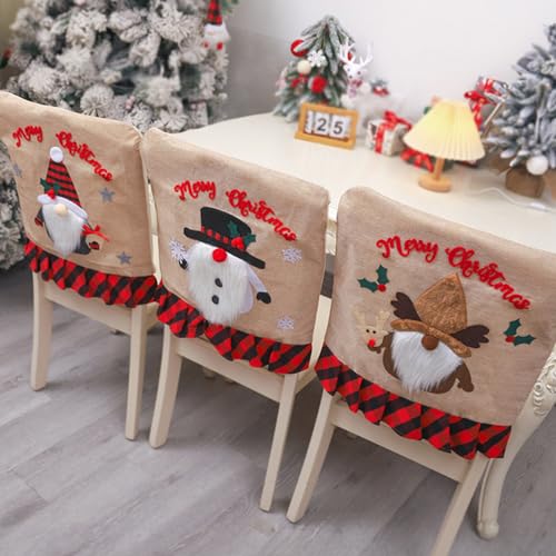 Festive Christmas Chair Back Adorable Cartoon Santa Chair Back Decor ForXmas Kitchen Dining Slipcovers