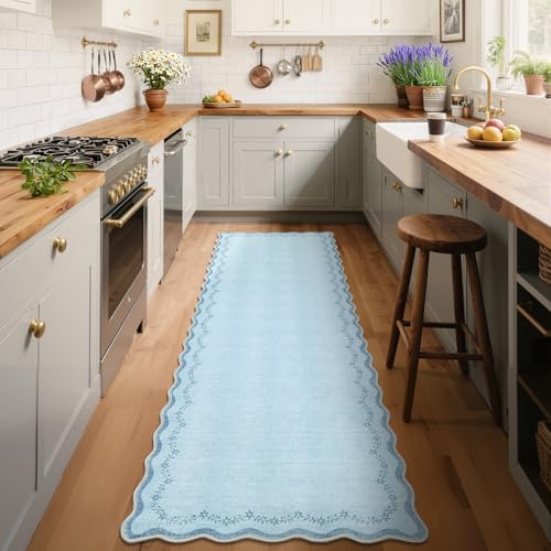 GarveeHome 2.5x8 Scalloped Washable Runner Rug Non Slip Hallway Kitchen Rug