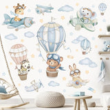 wondever Watercolor Hot Air Balloon Animals Wall Stickers Airplane Bear Elephant Cloud Peel and Stick Wall Art Decals for Kids Baby Nursery Bedroom