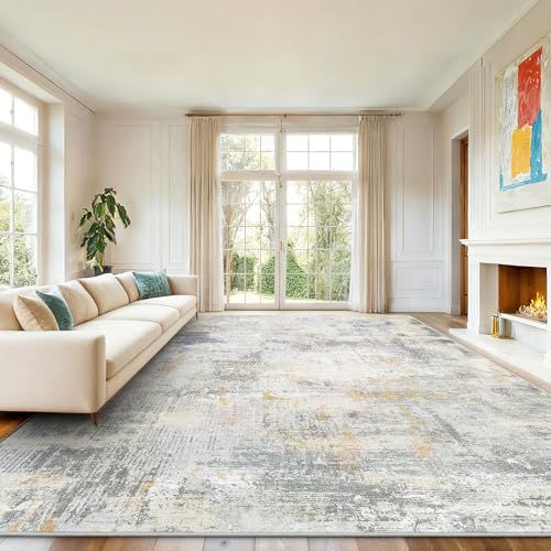 AMADA Washable 8'x10' Abstract Area Rug for Living Room Beige