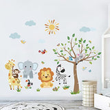 decalmile Forest Baby Animals Wall Decals Elephant Lion Giraffe Wall Stickers Baby Nursery Kids Room Daycare Wall Decor