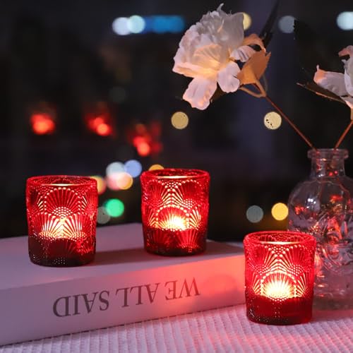 Woho Red Ginkgo Leaves Votive Candle Holders Set of 12 for Valentines Day