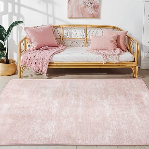 3x5 Washable Area Rug, Pink Solid Area Rugs for Living Room & Bedroom