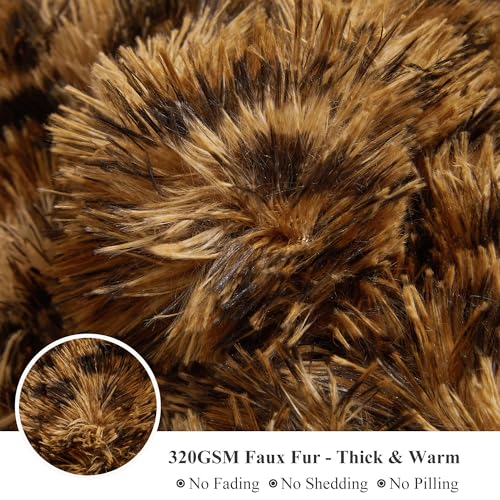 XeGe Luxury Faux Fur Leopard Print Blanket, Soft Cheetah Patterned Fluffy Bed Blanket, Shaggy Plush Decorative Couch Throw, Cute Furry Animal Print Fuzzy Throw for Sofa Bed Couch, Brown, 60x80