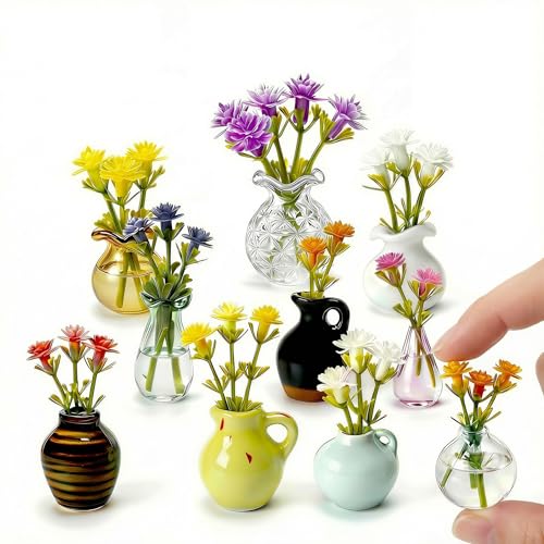 Hand-Blown Mini Vase Magnets for Fridge, Set of 10 Artisan Glass & Ceramic Bud Vases, Each One Unique, Tiny Garden Decor Gift for Mom, Teachers & Coworkers
