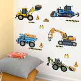 decalmile Construction Vehicles Wall Stickers Trucks Excavator Tractor Wall Decals Kids Bedroom Boys Room Playroom Wall Decor
