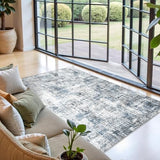 4x7 Rug for Living Room: Washable Wide Hallway Runner Rug Blue