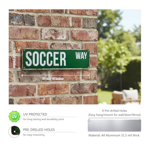 MOSM Soccer Way Metal Street Sign - Vintage Sports Wall Art - Retro 4" x 15" (0.8mm Thick) Alumi – detail view