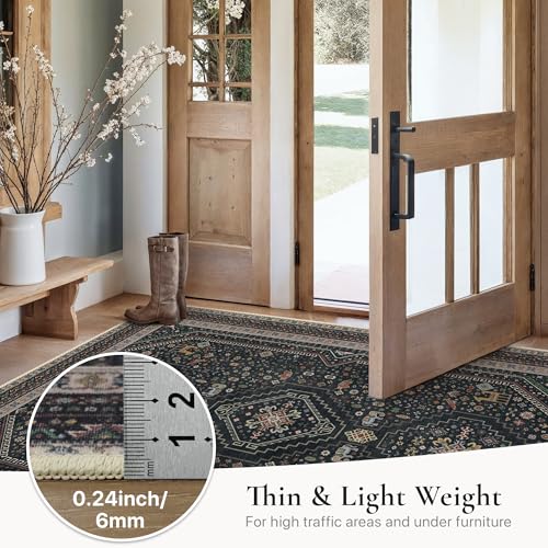 GENIMO 2x3 Entryway Rug, Washable Small Indoor Area Carpet Floral Ebony