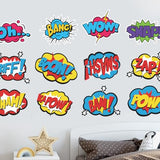 Superhero Comic Words Wall Decals - 12 Pack Action Sound Effects Stickers Peel and Stick Vinyl, Waterproof & Durable, Perfect for Kids' Room, Playroom, Nursery, Game Room, or Office Decor (1)