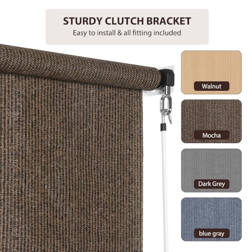 SEEYE Outdoor Sunshade Roller Shades 96" W x 96" H, Cordless Roll Up Shade Blinds Privacy Screen with 90% UV Protection, Exterior Patio Shade Cloth for Porch Pergola Balcony Backyard Windows, Mocha