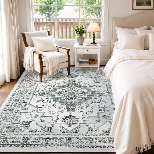 3x5 Washable Area Rug for Bedroom, Light Grey