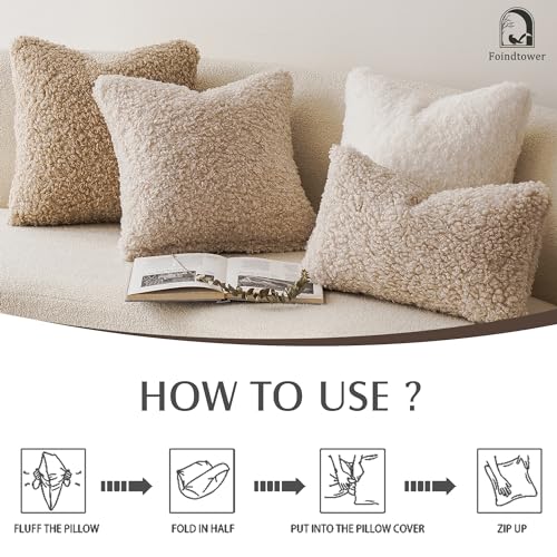 Foindtower Curly Boucle Faux Fur Lumbar Throw Pillow Covers 12x20 Oatmeal
