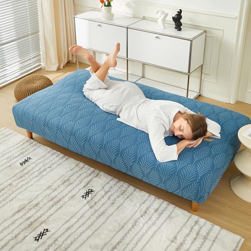 Futon Couch Cover Without Arms, Sofa Cover Armless, Futon Covers Slipcover Twin Queen Full Size, for Living Room, Bedroom (Green,Medium)
