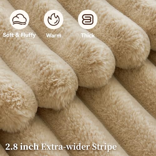 Faux Fur Throw Blanket, Thick 1000GSM Fluffy Cozy Throw Blankets for Bed, Luxury Plush Striped Warm Soft Blanket for Couch LivingRoom Home Decor & Gifts(50"x 70", Beige)