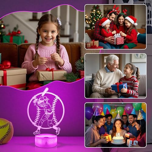OkiyiD Softball Gifts for Girls, Light Up Softball Night Light 3D Illusion Lamp with 16 Colors Remote Control, Softball Accessories Stuff for Girls Women Best Friends Sister Birthday Xmas Gifts