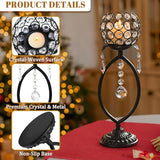 2 Pcs Elegant Metal Crystal Tea Light Candle Holders with Crystal Pendants, Hollow Design - Wedding Table Centerpieces for Anniversary Birthday Party, Home Decor (2, Black)