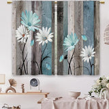 Teal Farmhouse Daisy Kitchen Curtains Wooden Flower Small Short Cafe Window Curtains Rustic Floral Butterfly Country Bathroom Drapes Treatment Tier Curtains 2 Panels (27.5x39 Inch)
