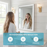 White Wood Effect Framed Wall Mirror, 24x32 Rectangle Mirror, Anti-desilvering Tempered Glass, Sustainable& Sturdy Frame, Farmhouse Mirror, Anti-Rust, 3min Fast Setup for Bathroom Living Room