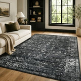 Lahome Margot Vintage 5x7 Area Rugs - Washable Non-Slip Boho Living Room Rugs for Under Table, Black Low Profile Soft Faux Wool for Bedroom, Dinning Room, Nursery, Playroom