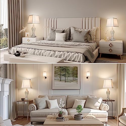 LuxSight Collection 28.5" Table Lamps Set of 2 - Bedside Lamp with Fabric Shades - for Bedroom and Living Room with USB and Nightlight - Perfect for Nightstands and Bedrooms