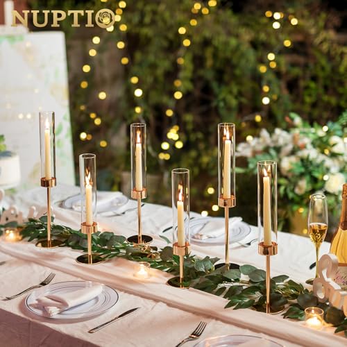 NUPTIO Candle Stick Holder for Wedding, 18 Pcs Tall Hurricane Candle Holder