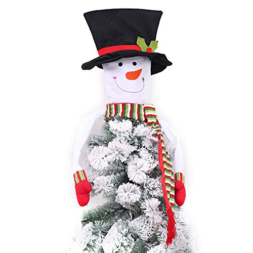 Christmas Tree Topper Snowman Top Hugger for Xmas Tree Holiday Decorations Winter Wonderland Decoration New Year Decorations Ornament with Hat Shawl and Poseable Arms