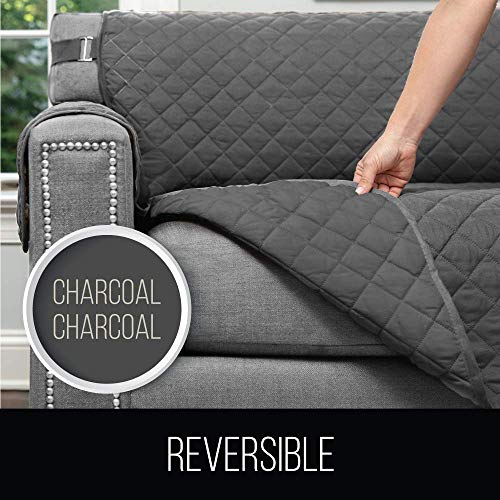 Sofa Shield Loveseat and Chaise Furniture Protectors, Both in Charcoal/Charcoal, Loveseat for Seat Width up to 54", Chaise for Seat Width up to 34", Reversible, Washable, 2 Item Bundle