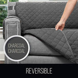 Sofa Shield Loveseat and Chaise Furniture Protectors, Both in Charcoal/Charcoal, Loveseat for Seat Width up to 54", Chaise for Seat Width up to 34", Reversible, Washable, 2 Item Bundle