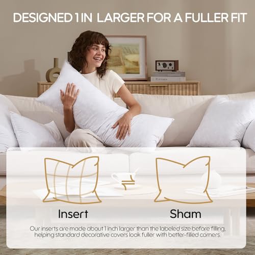 12x20 Feather Lumbar Pillow Insert, Decorative Throw Pillow Insert for Covers, Fuller Fit with Soft Support for Bed and Couch
