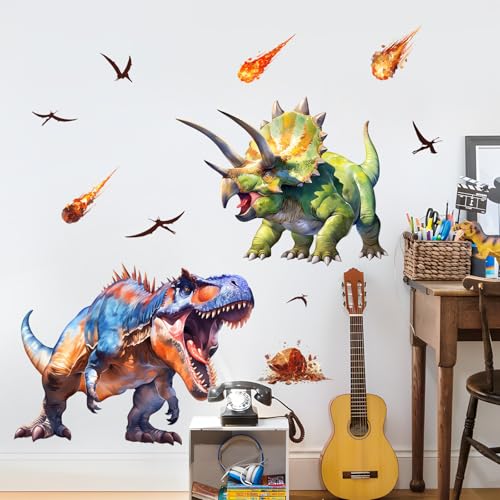 Supzone Large Dinosaur Wall Decals for Kids Room - Tyrannosaurus Triceratops Dino Wall Stickers for Boys Bedroom, Living Room, Baby Nursery Wall Art Decor