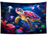 QGHOT Blacklight Turtle Tapestry Glow in the Dark Ocean Tapestry Wall Hanging Black Light Sea Turtle Poster for Kids Teen Room Bedroom Decor 37x29in