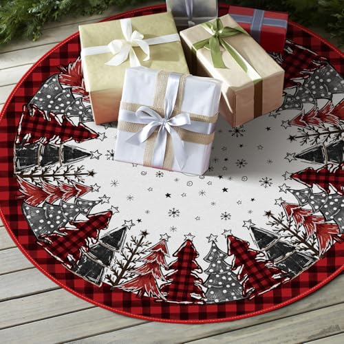 AVOIN colorlife Buffalo Plaid Christmas Tree Skirt 48 Inch, Winter Holiday Tree Mat Decoration