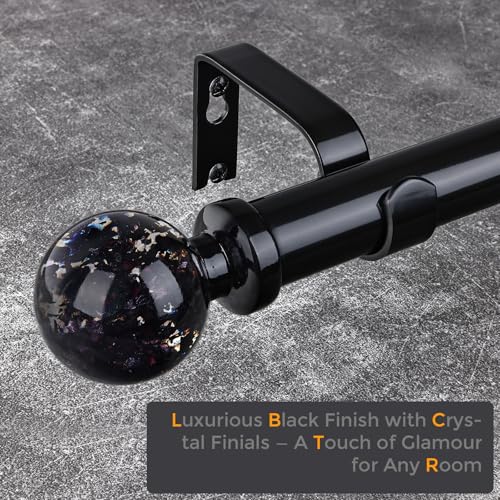 Black Curtain Rods for Windows 28 to 48 Inch, 1'' Heavy Duty Adjustable Drapery Rod with Unique Crystal Ball Finials, Modern Decorative Curtain Rod,Size; 30-60''