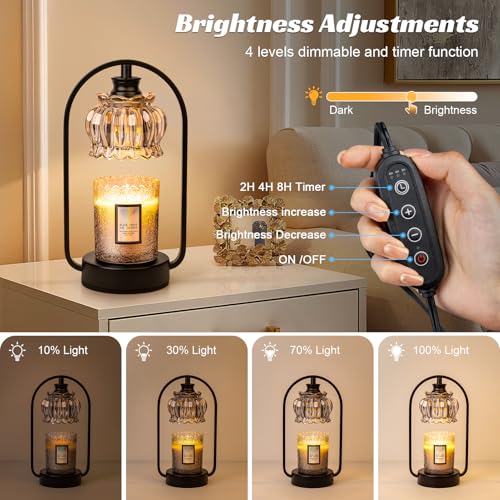 Candle Warmer Lamp, Electric Light with Timer Dimmer Clear Flower Shape Wax Melt Warmer for Birthday, Mothers Day, House Warming Gift (Includes 2 Bulbs)