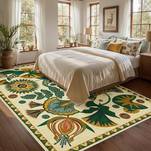 Joydeco Egypt Floral Large Washable 9x12 Area Rugs for Living Room Bedroom