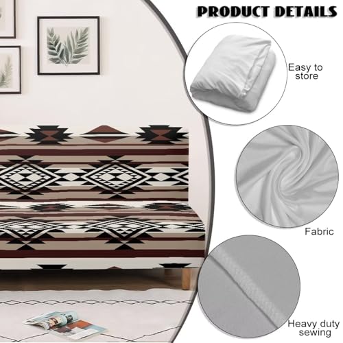 Western Aztec Armless Futon Cover Navajo Southwestern Ethnic Stretch Armless Sofa Slipcover with Elastic Bottom Washable Couch Covers for Sofa Decor